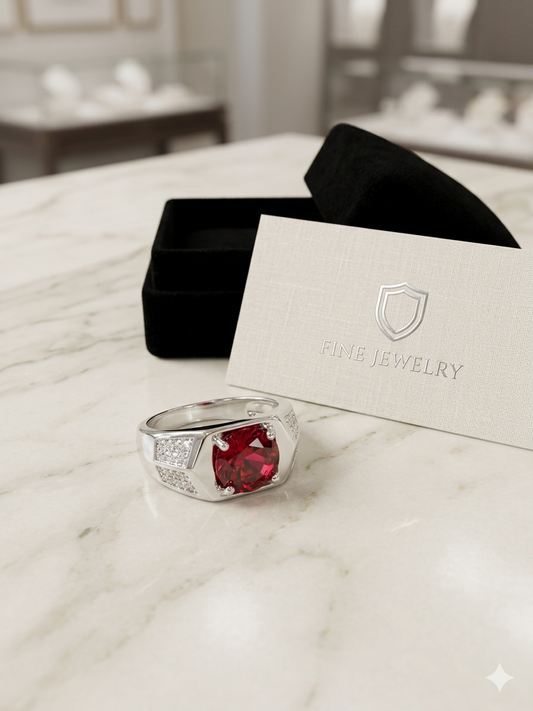 Imperial Ruby Red Gemstone Ring in 925 Sterling Silver – Men’s Luxury Collection