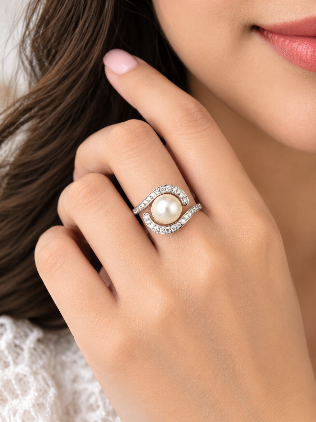 Celestial Wave Pearl Ring – Sterling Silver