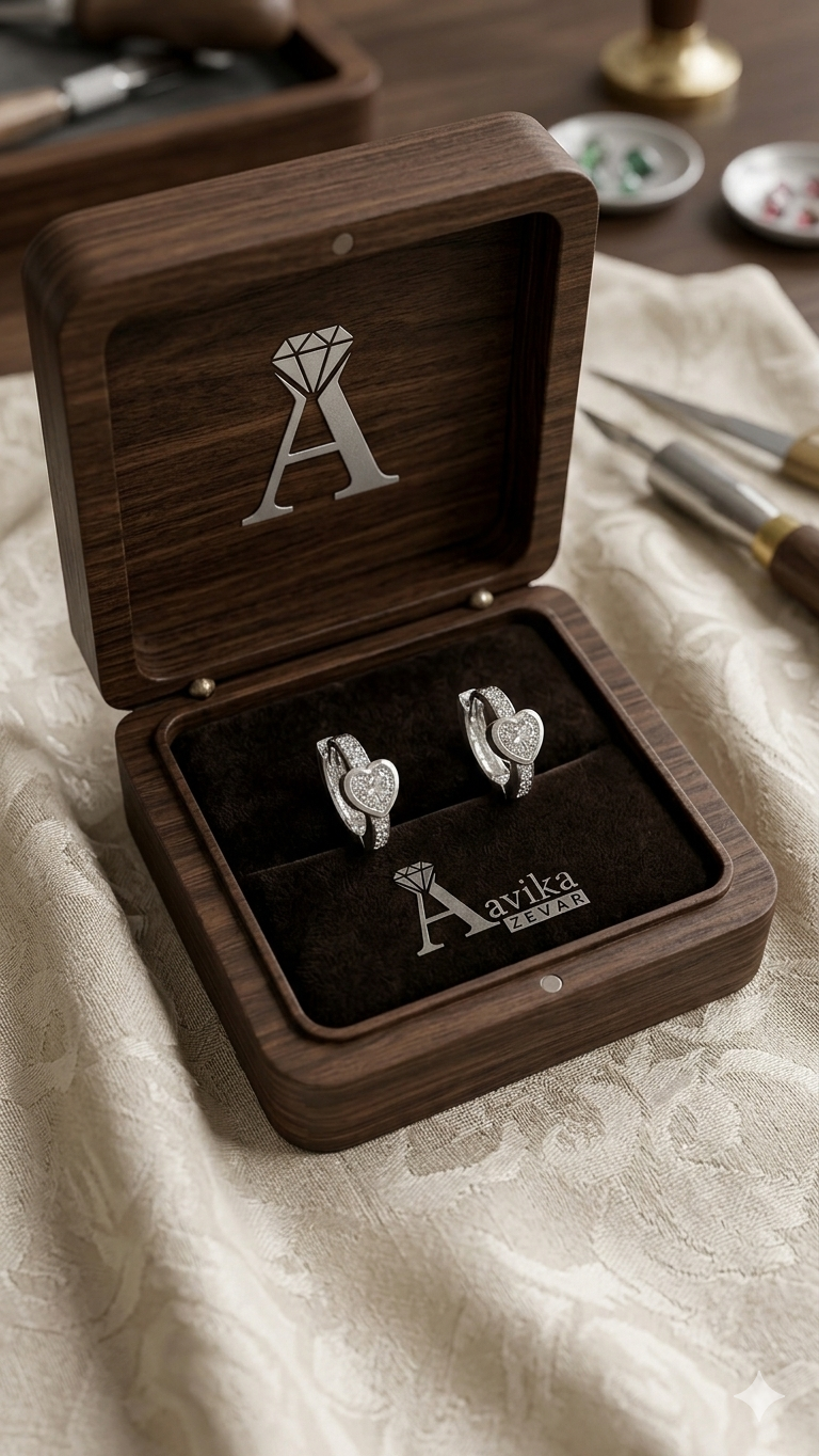 925 Sterling Silver Heart Hoop Earrings | Aavika Zevar Diamond & CZ Bali