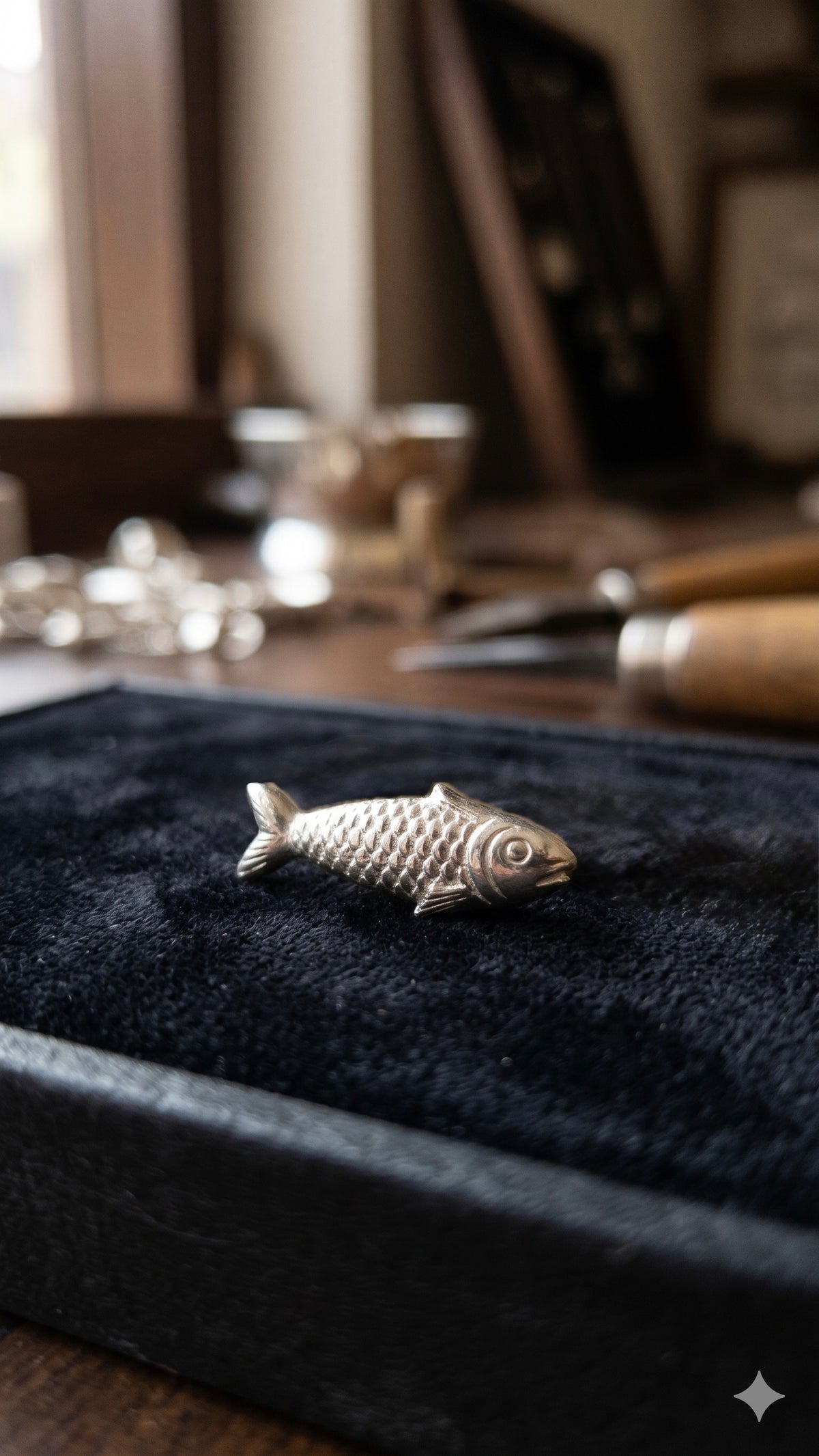 925 Sterling Silver Miniature Fish Figurine, Silver Fish Charm, Pocket Talisman, Nautical Good Luck Totem Gift