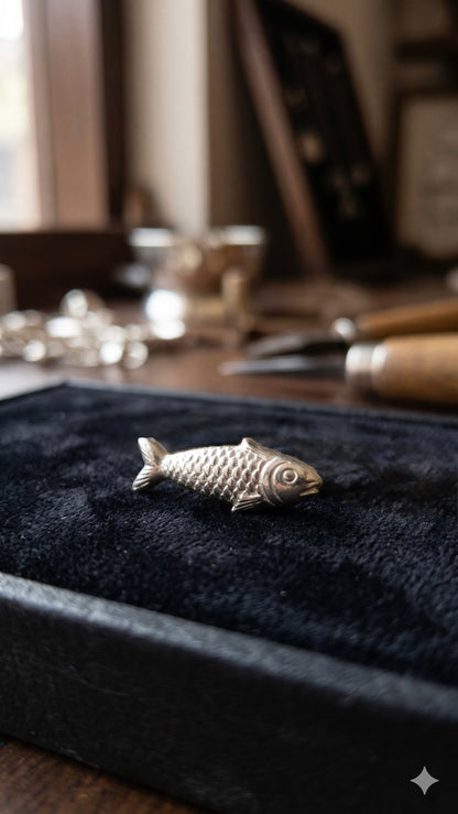 925 Sterling Silver Miniature Fish Figurine, Silver Fish Charm, Pocket Talisman, Nautical Good Luck Totem Gift