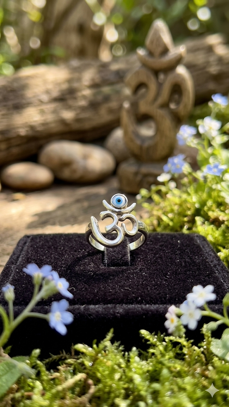 925 Sterling Silver evil eye aum unisex Ring
