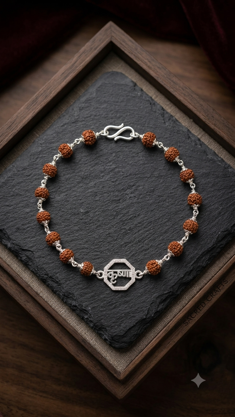Silver "krishna" Rudraksha Rakhi