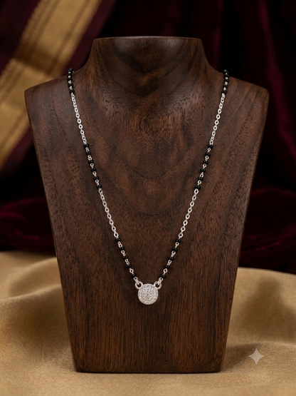 Silver Mangalsutra with round  Pendant | Daily Wear Black Beads Chain for Women | Lightweight Traditional Jewelry