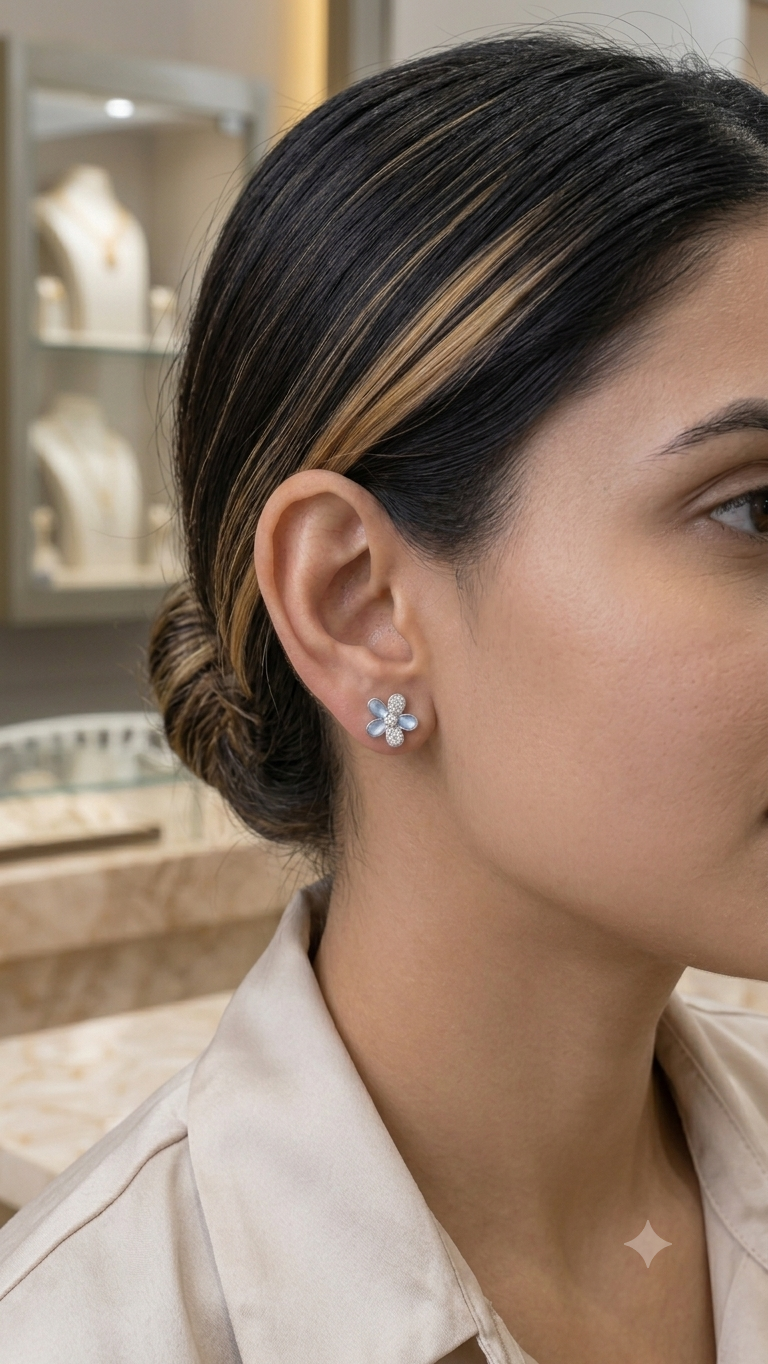 Mother-of-Pearl & Diamond Clover Stud Earrings