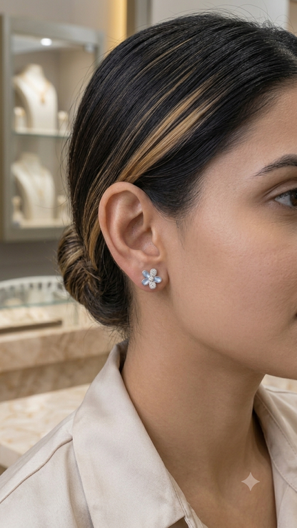 Mother-of-Pearl & Diamond Clover Stud Earrings