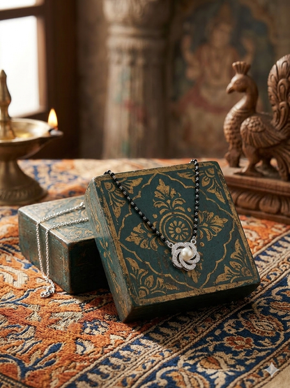 Italian Silver 925 Hallmarked Mangalsutra for Women |CZ and pearl Pendant | Black Beads Chain | Daily Wear & Gift for Wife