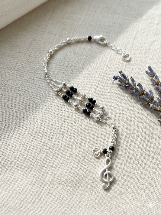 Aavikazevar Minimal Silver Bracelet | Timeless three layer Silver hand mangalsutra for Everyday Elegance