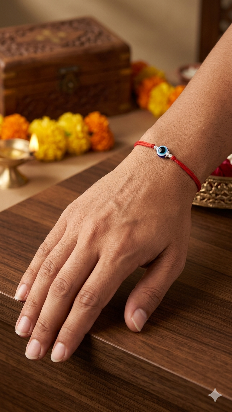 Minimalist Evil Eye Silver Rakhi (set of 5)
