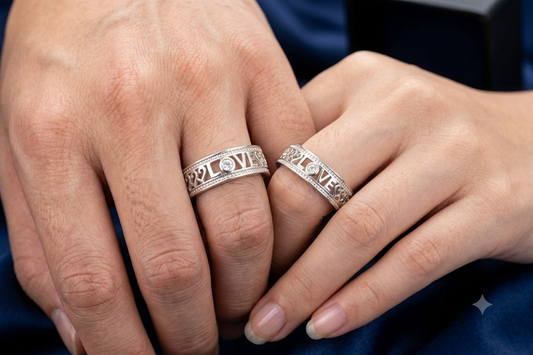 "LOVE" Inscription Sterling Silver Couple's Matching Ring Set