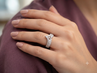 Sterling Silver Vanki Tiara Ring – Multi-Row Pavé Cubic Zirconia Crown V-Ring