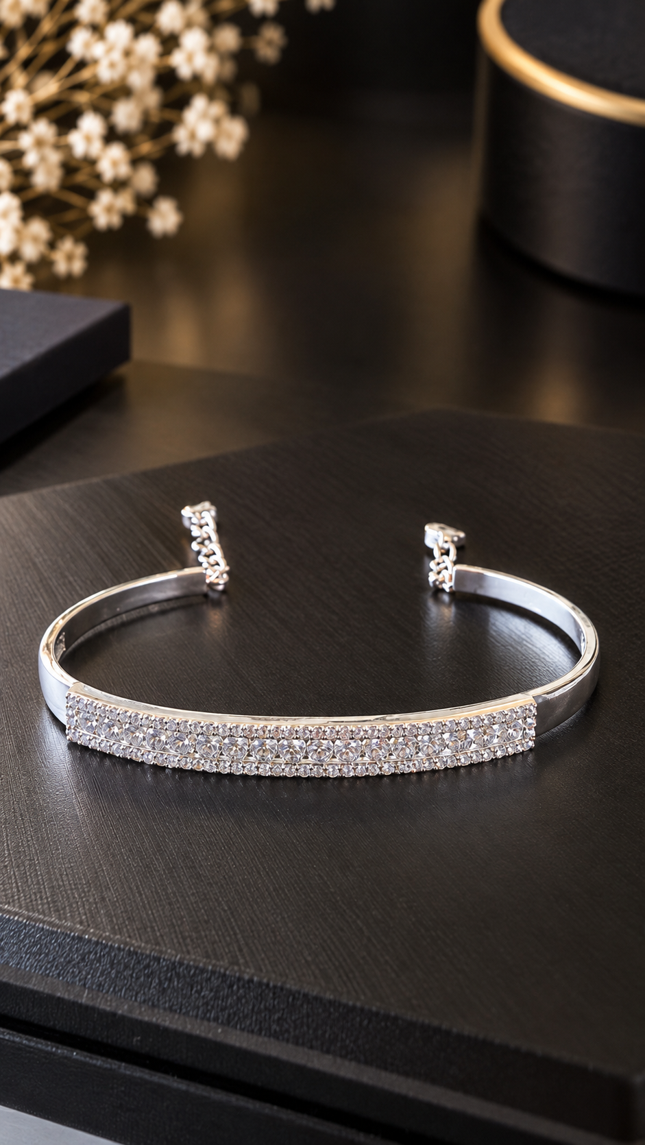 Sparkling Triple-Row Silver Cuff Bracelet