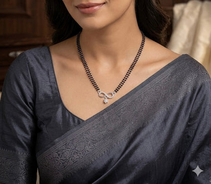 Silver Mangalsutra in two line blackbeeds chain and cz infinity pendant for Women