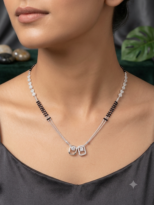 Elegant Silver Mangalsutra with Black Beads