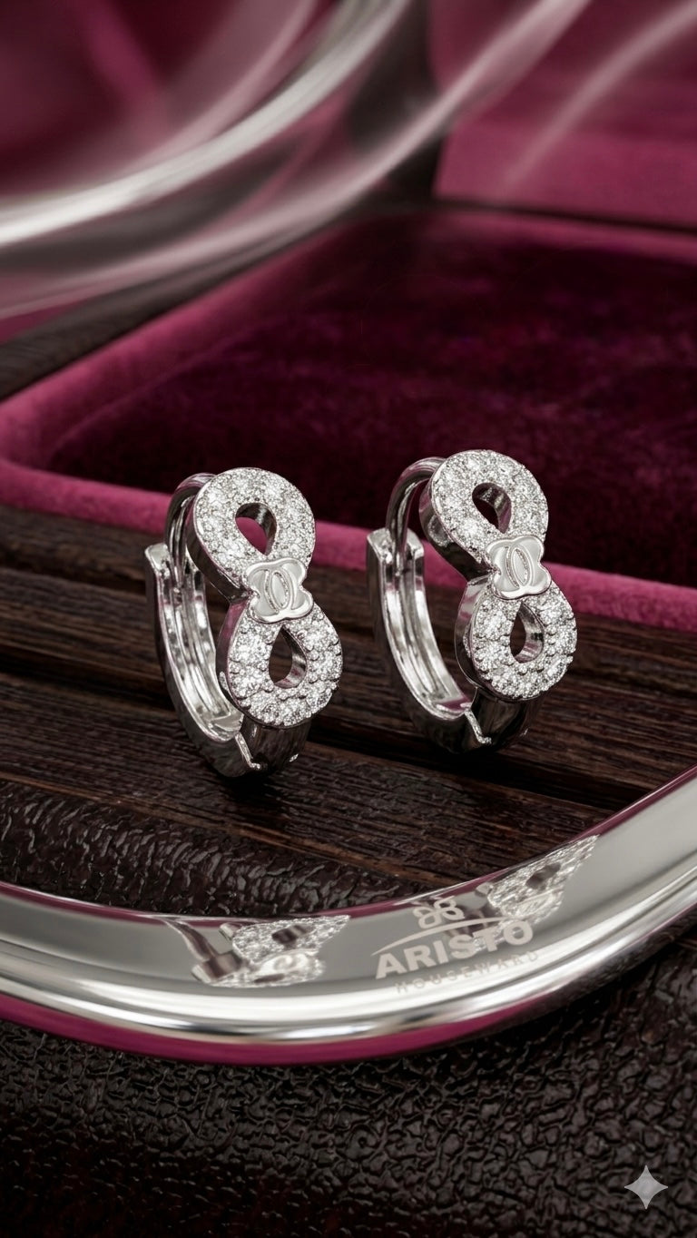 925 Sterling Silver Infinity Hoop Earrings | Aavika Zevar Diamond & CZ Bali