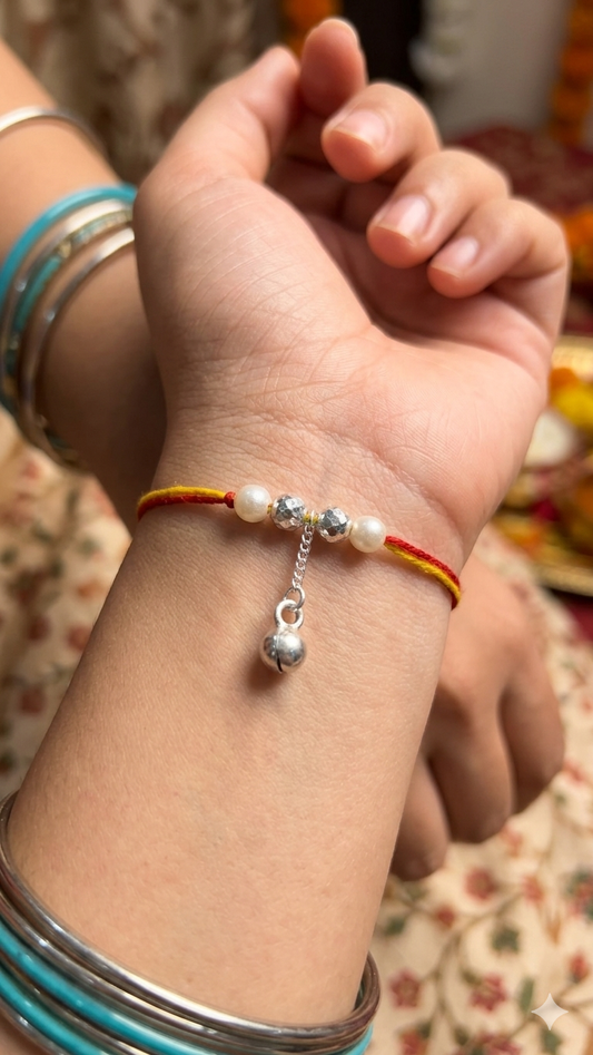 Elegant Pearl and Silver Bead Lumba Bhabhi Rakhi ( set of 3 )