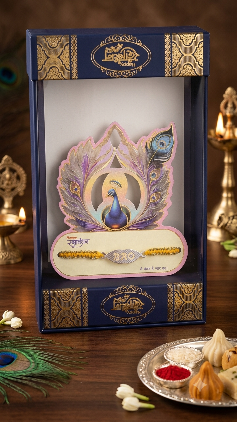 Silver "BRO" Rakhi with Card Packaging