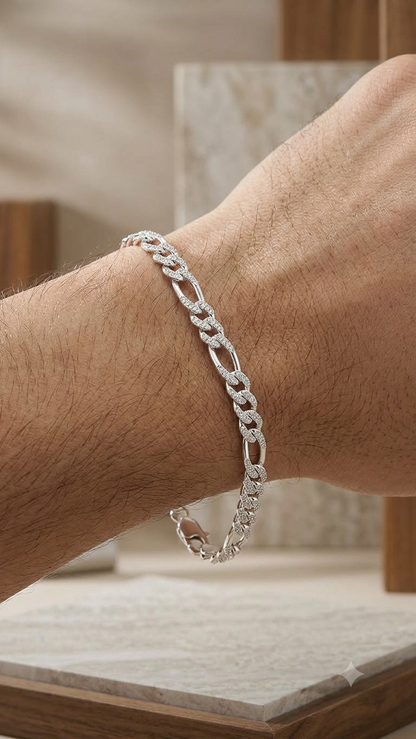 925 Sterling Silver Slim Figaro Chain Bracelet for Men (3mm)