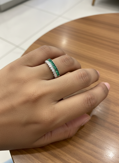 925 Sterling Silver Green Stone Band Ring for Women | Elegant Daily Wear Silver Ring