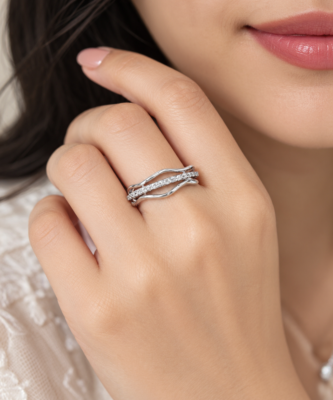 Sterling Silver Triple-Row Open Wave Ring – Sculptural Contoured Statement Band