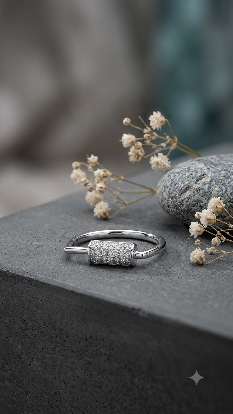 Minimalist Cylindrical Diamond Bar Ring in 925 Silver