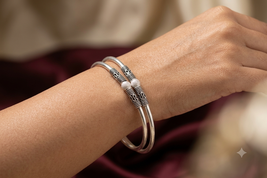 Antique Tribal Textured Silver Kada Bangles (Pair/Single)