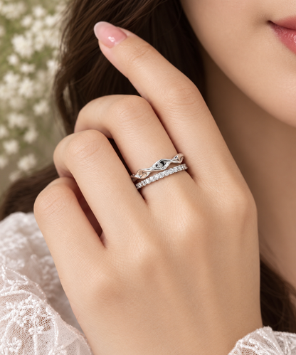 Sterling Silver Organic Wave & Eternity Stacking Ring Set – Dual Band Sculptural Ring