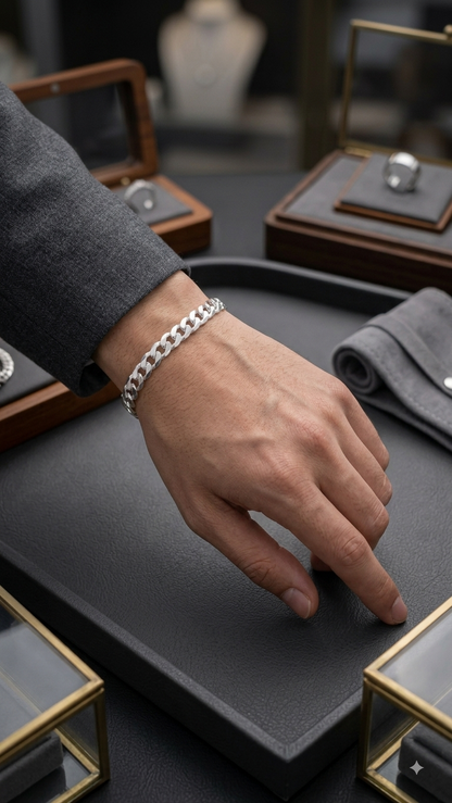 Men's Silver Curb Chain Bracelet | Diamond-Cut Link Bracelet
