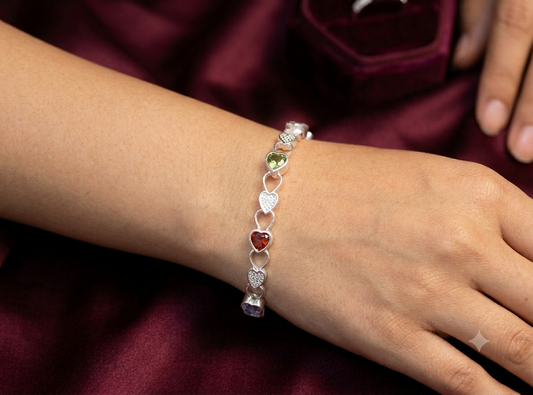 Multi-Gemstone & Diamond Interlocking Heart bengle single / pair
