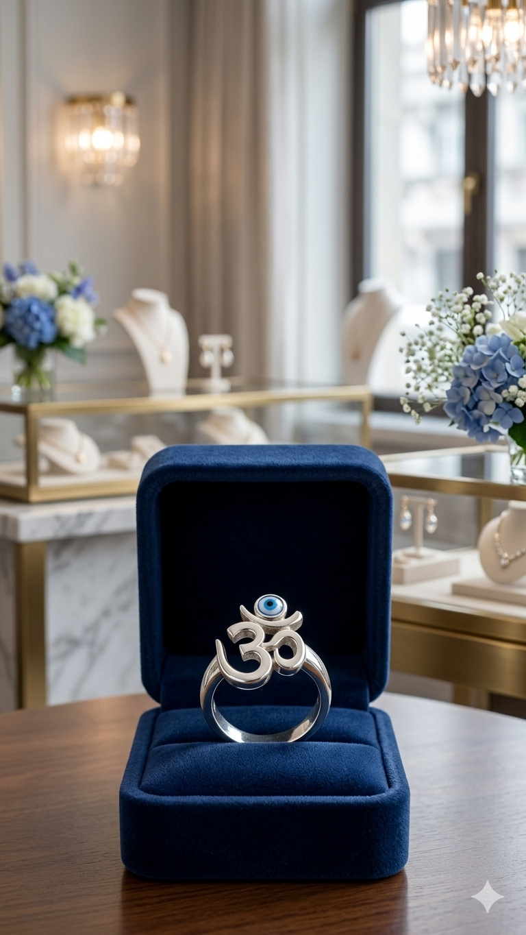 925 Sterling Silver evil eye aum unisex Ring