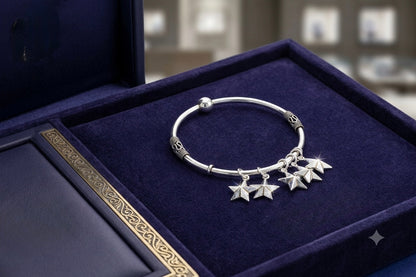 925 Silver Kada For Girls With Star Hanging Charms