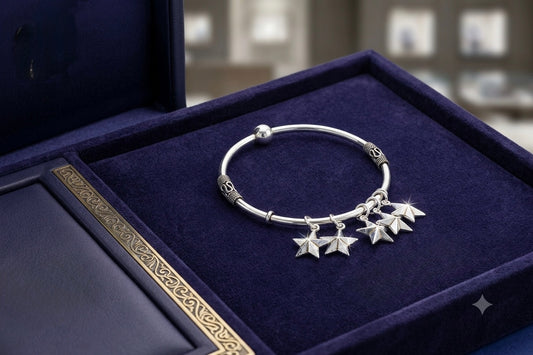 925 Silver Kada For Girls With Star Hanging Charms