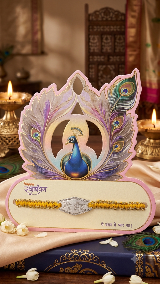 Silver "मेरे भैया" Rakhi with Card Packaging