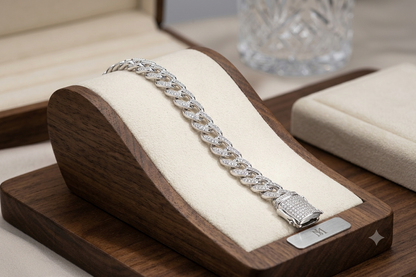 Silver Men's Iced-Out Cuban Link Bracelet – Classic Micro-Pavé CZ Curb Chain Bracelet