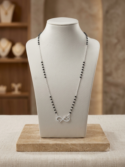 Silver Mangalsutra with CZ on infinity Pendant | Daily Wear Black Beads Chain for Women | Lightweight Traditional Jewelry