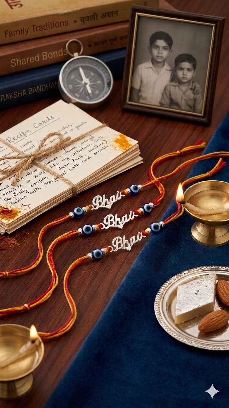 Silver "Bhai" Rakhi with Evil Eye Accents ( set of 3 )