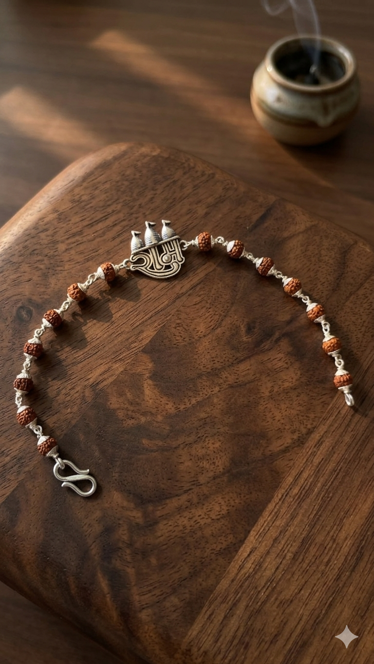 Silver Rudraksha Bracelet / rakhi – Lord ram Blessing bracelet for Men