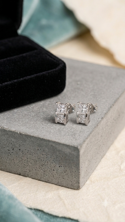 Modern Split-Block Diamond Stud Earrings