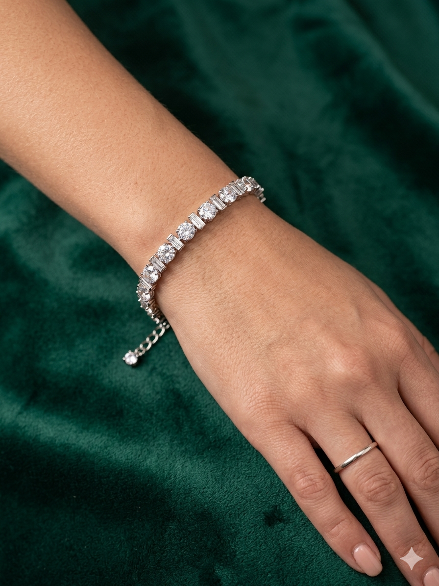 Silver Adjustable Tennis Bracelet for Women