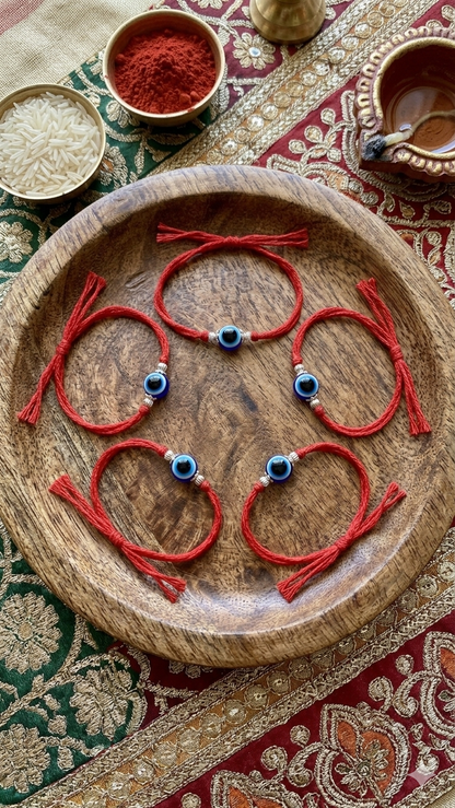 Minimalist Evil Eye Silver Rakhi (set of 5)