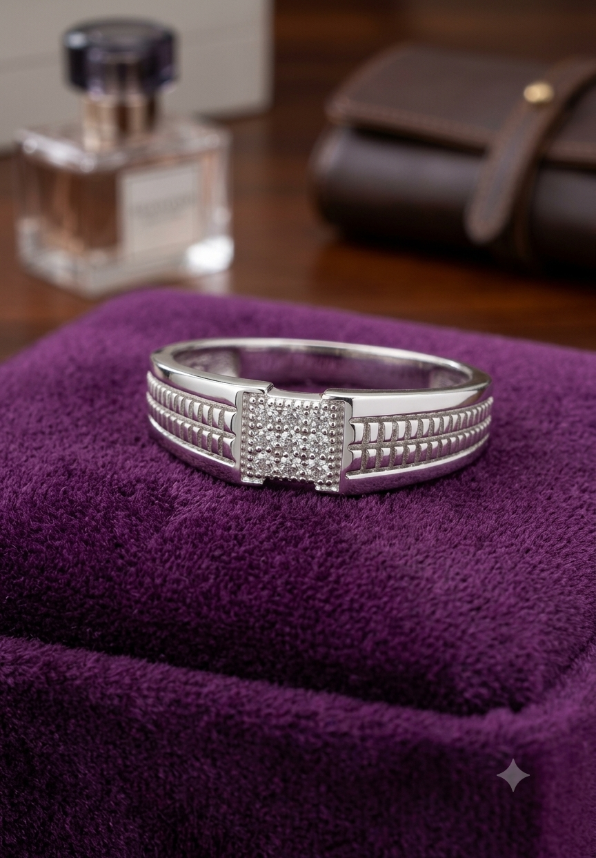 Fluted Shoulder Square Cluster Sterling Silver Ring