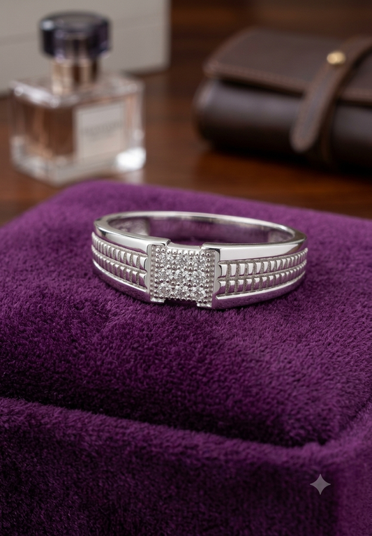 Fluted Shoulder Square Cluster Sterling Silver Ring