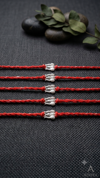 Silver Trishul & Damru Red Thread Rakhi (Set of 5)