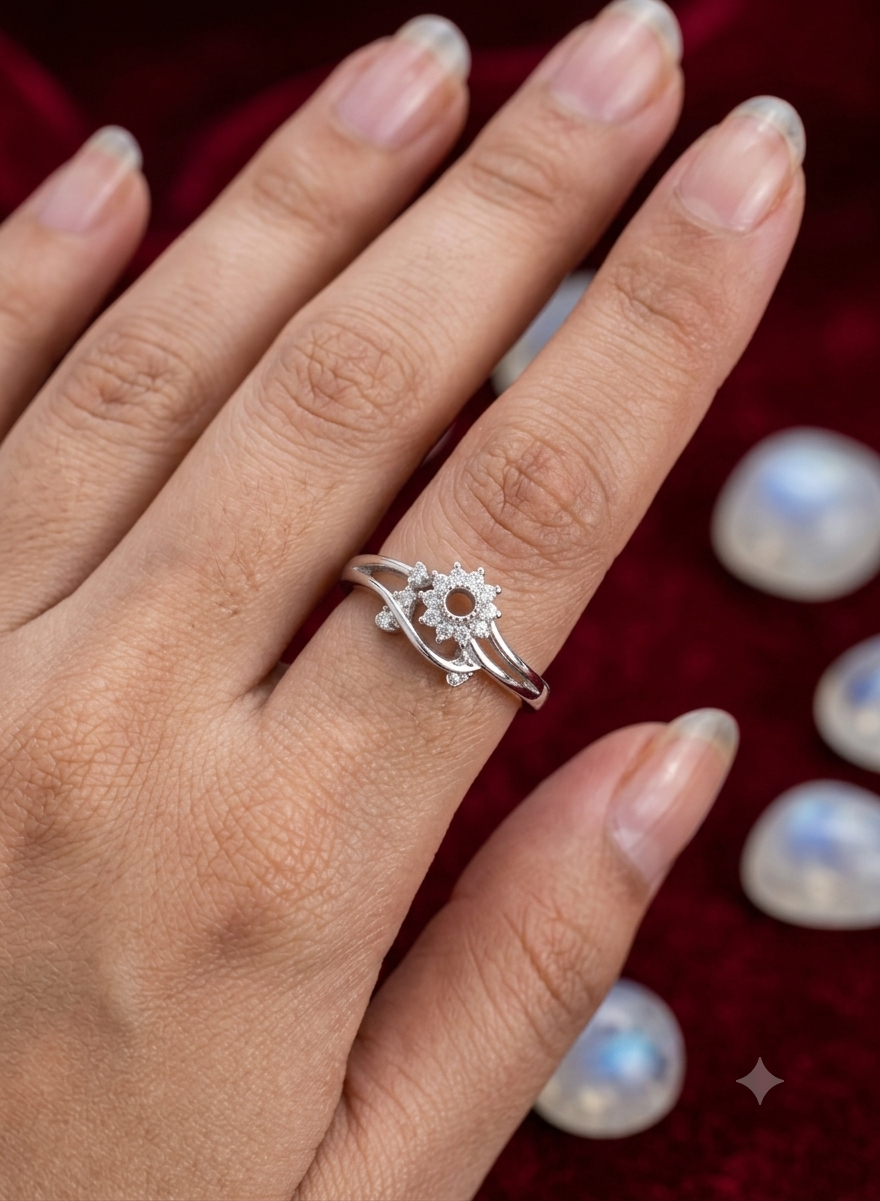Floral Sunburst Semi-Mount Sterling Silver Ring