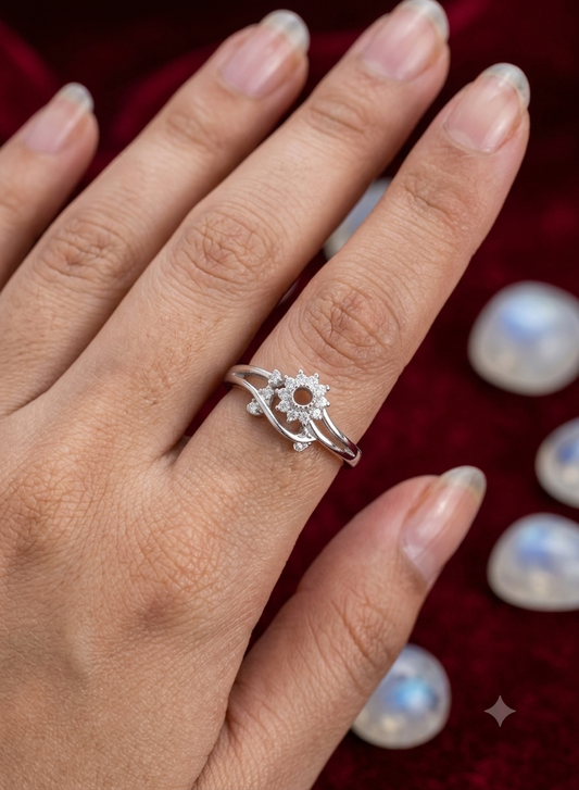 Floral Sunburst Semi-Mount Sterling Silver Ring