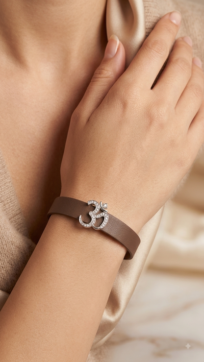 Silicone Belt Silver Aum Charm Bracelet Rakhi