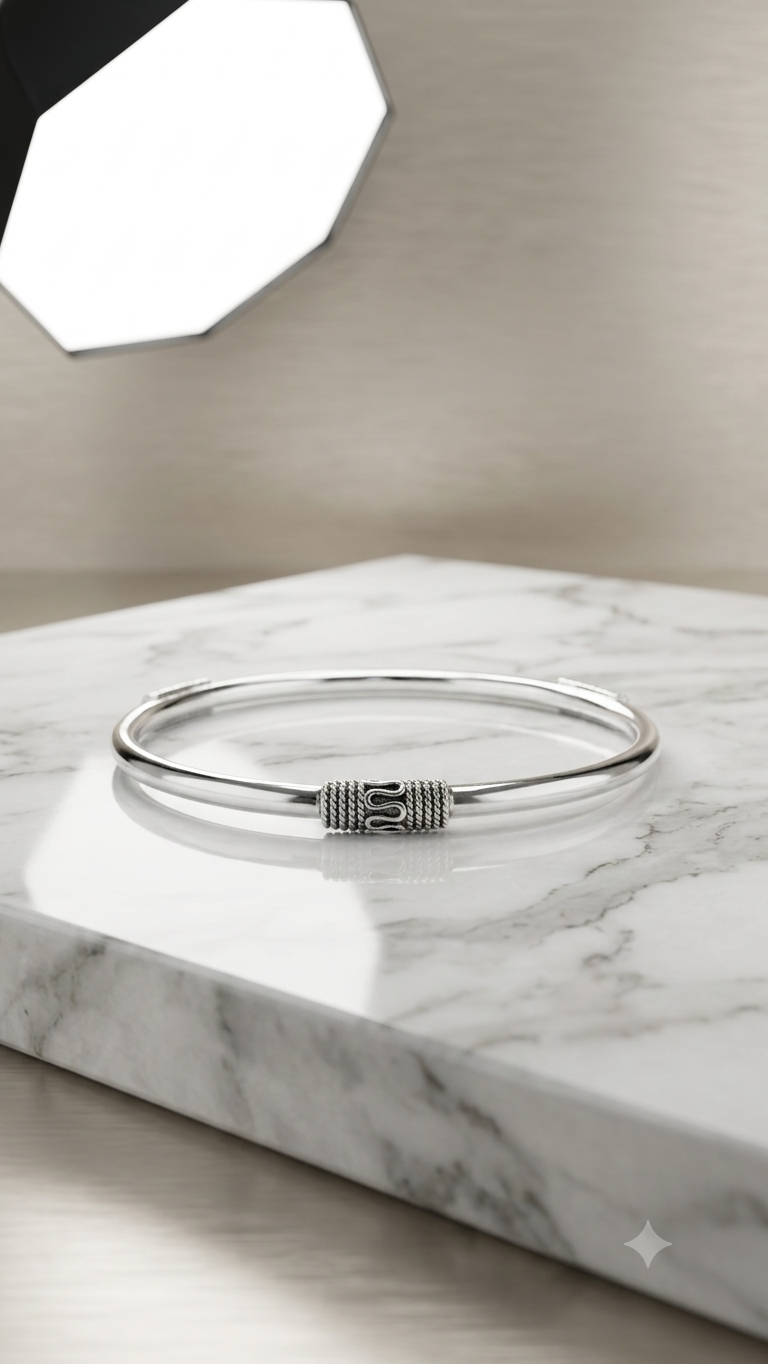 Silver Bangle with Textured Accents (one peice)