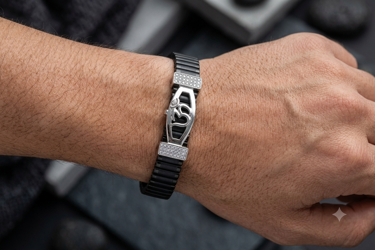 Stylish Rolex-Style Belt with Silver Om Charm – Men's Fashion Accessory