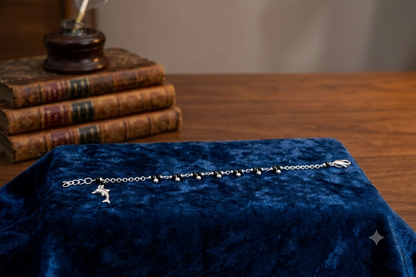 Black Bead Silver Hand Chain Bracelet with Hanging Charm