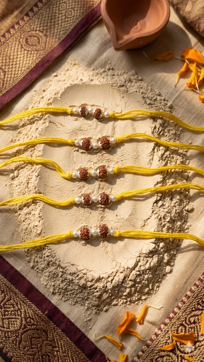 Silver Rudraksha Rakhi (Set of 5)